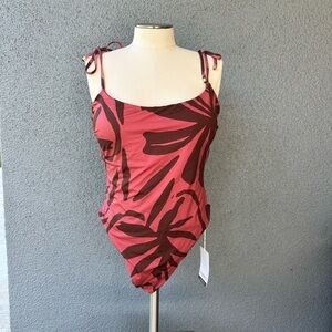 Vitamin A Sustainable Swimwear Pink Brown Floral One Piece Swimsuit XL NWT